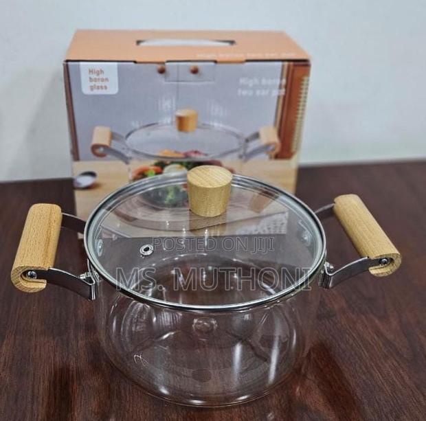 2 Wooden Handle High Boron Glass Cookware - thumbnail 2