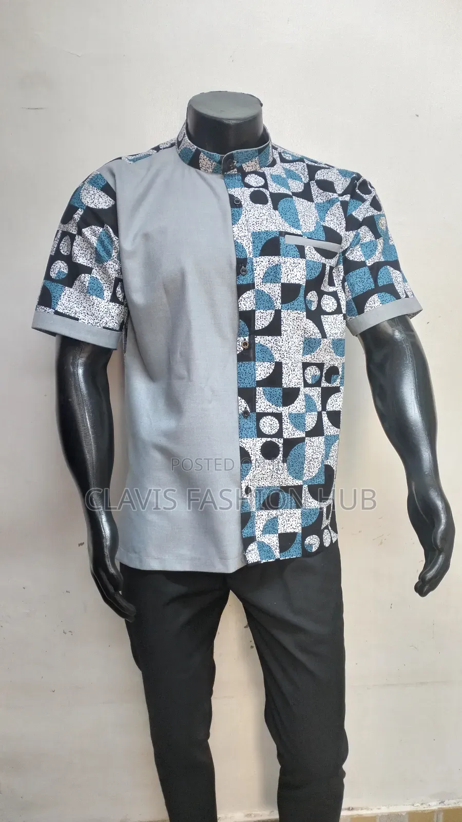 Grey Short Sleeved Kitenge Shirt