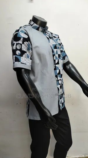 Grey Short Sleeved Kitenge Shirt