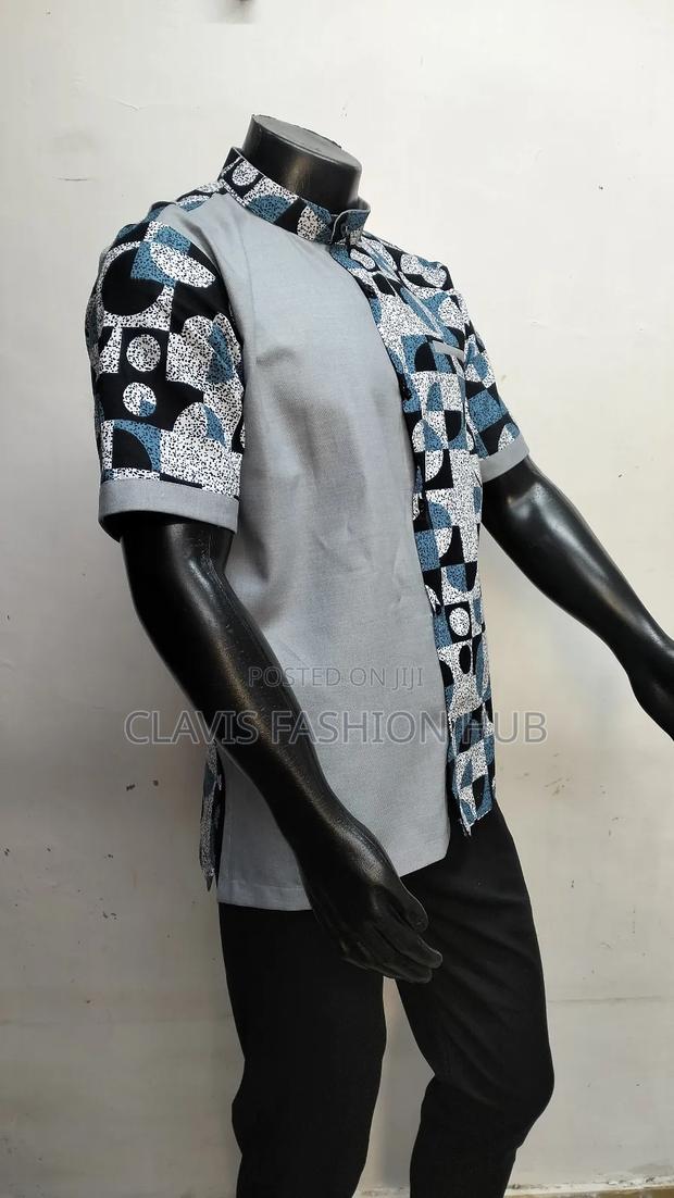Grey Short Sleeved Kitenge Shirt - thumbnail 2