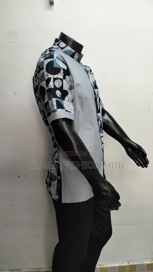 Grey Short Sleeved Kitenge Shirt