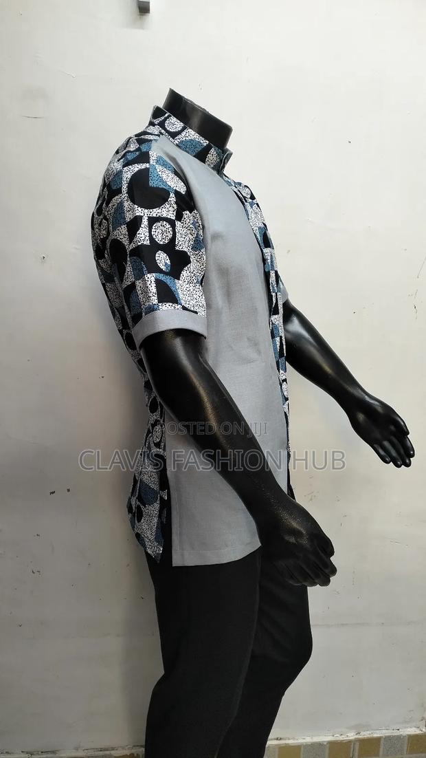 Grey Short Sleeved Kitenge Shirt - thumbnail 3