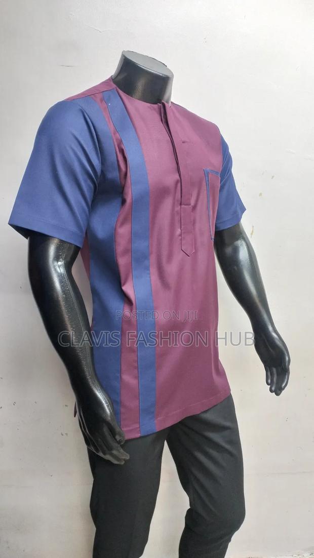 Maroon and Blue Short Sleeves African Shirt Ready Made