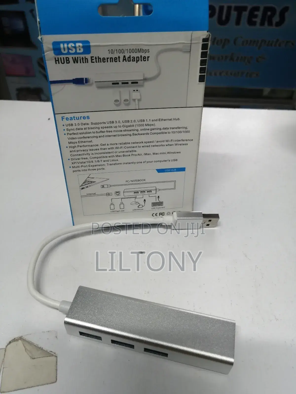 3 Port USB Hub With Ethernet Adapter