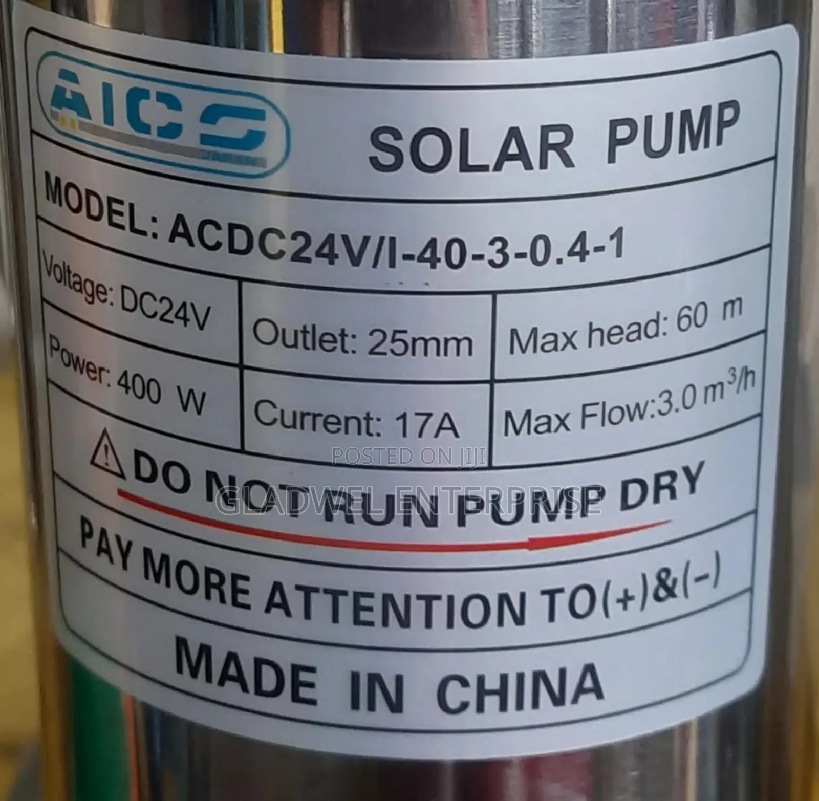 Aico Japan Solar Pump Submassible/60m/250watts/24v