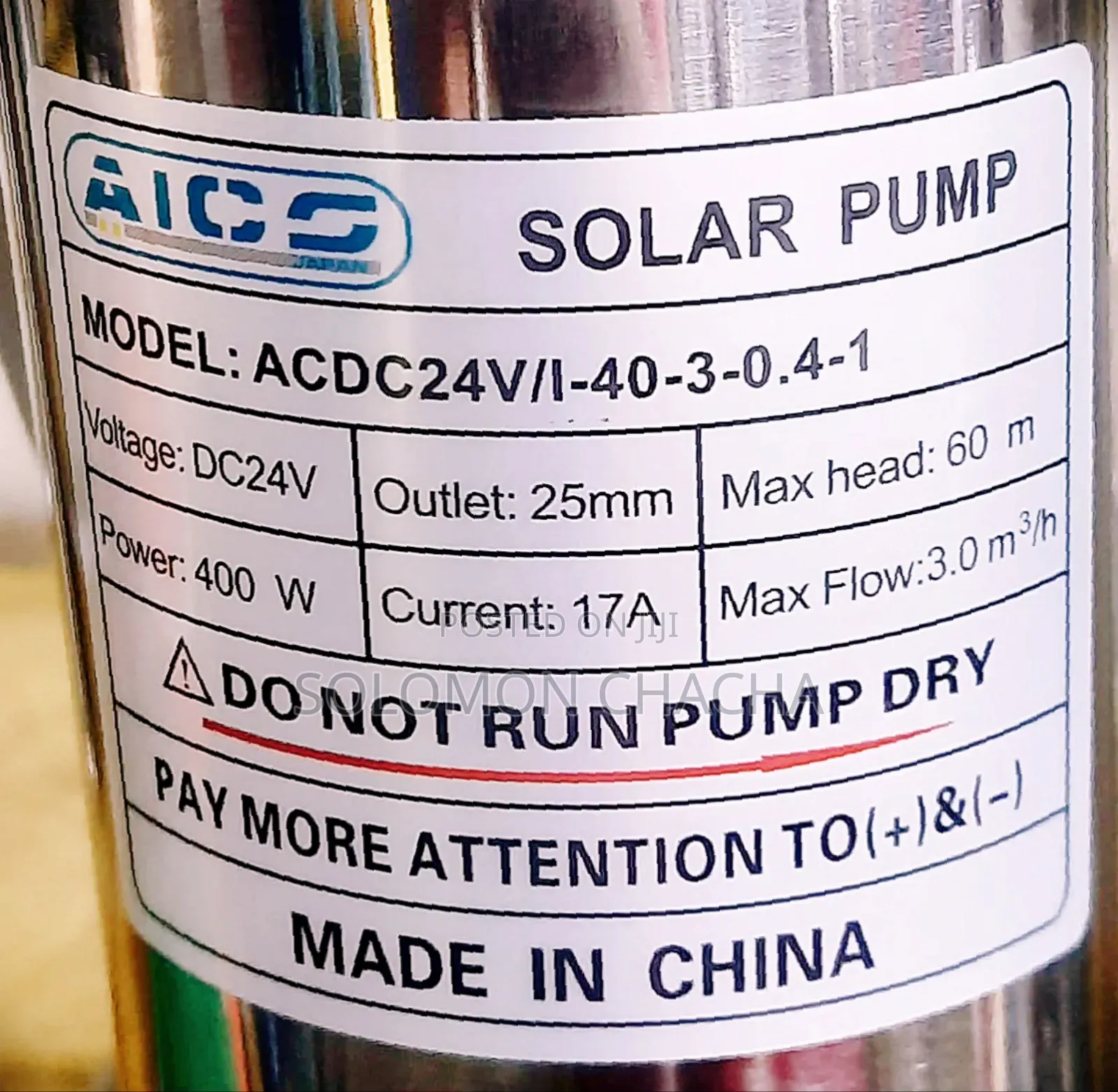 Aico Japan 24v 400W Head 60M Solar Submersible Pump