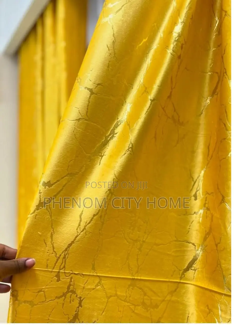 Yellow Marble Design Ready to Fit Curtain Set