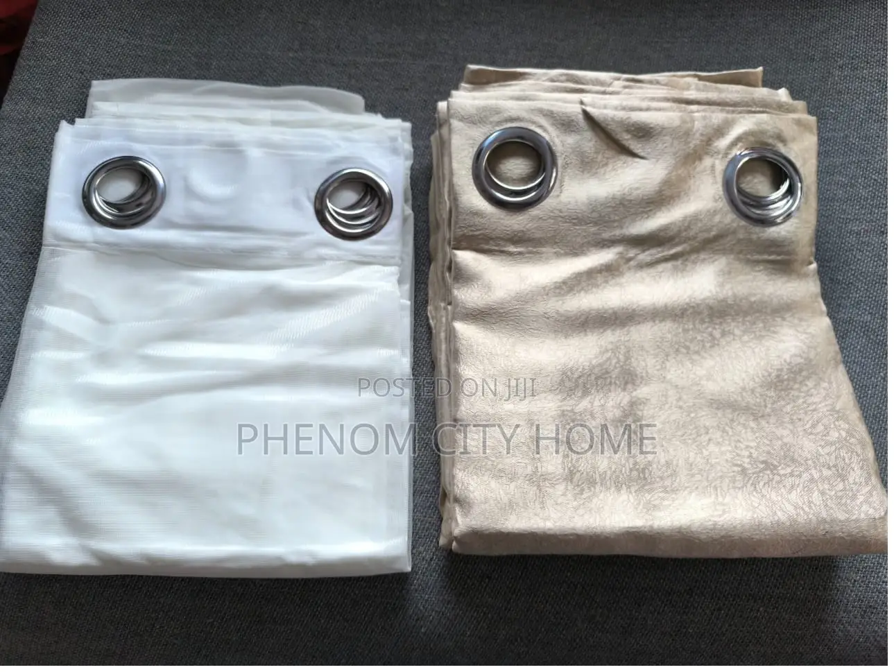 Beige and Navy Blue Ready Polyester Curtains