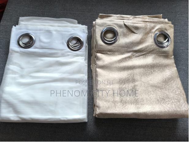 Beige and Navy Blue Ready Polyester Curtains