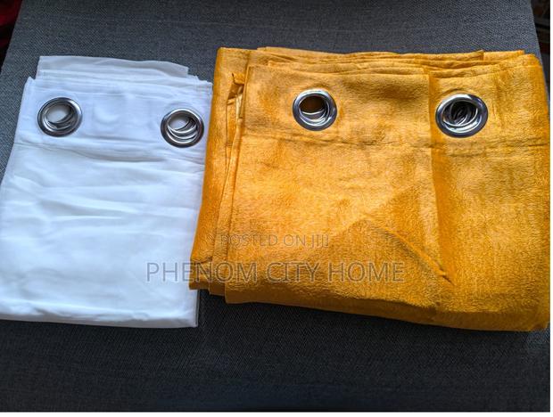 Plain Yellow Polyester Curtain Set - main view