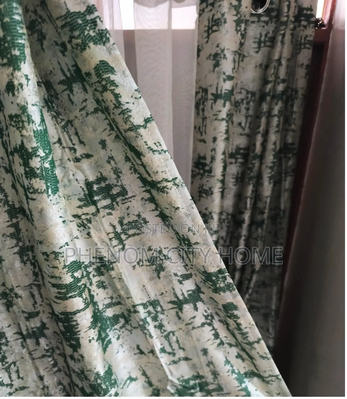 Patterned Green Curtains With Sheers