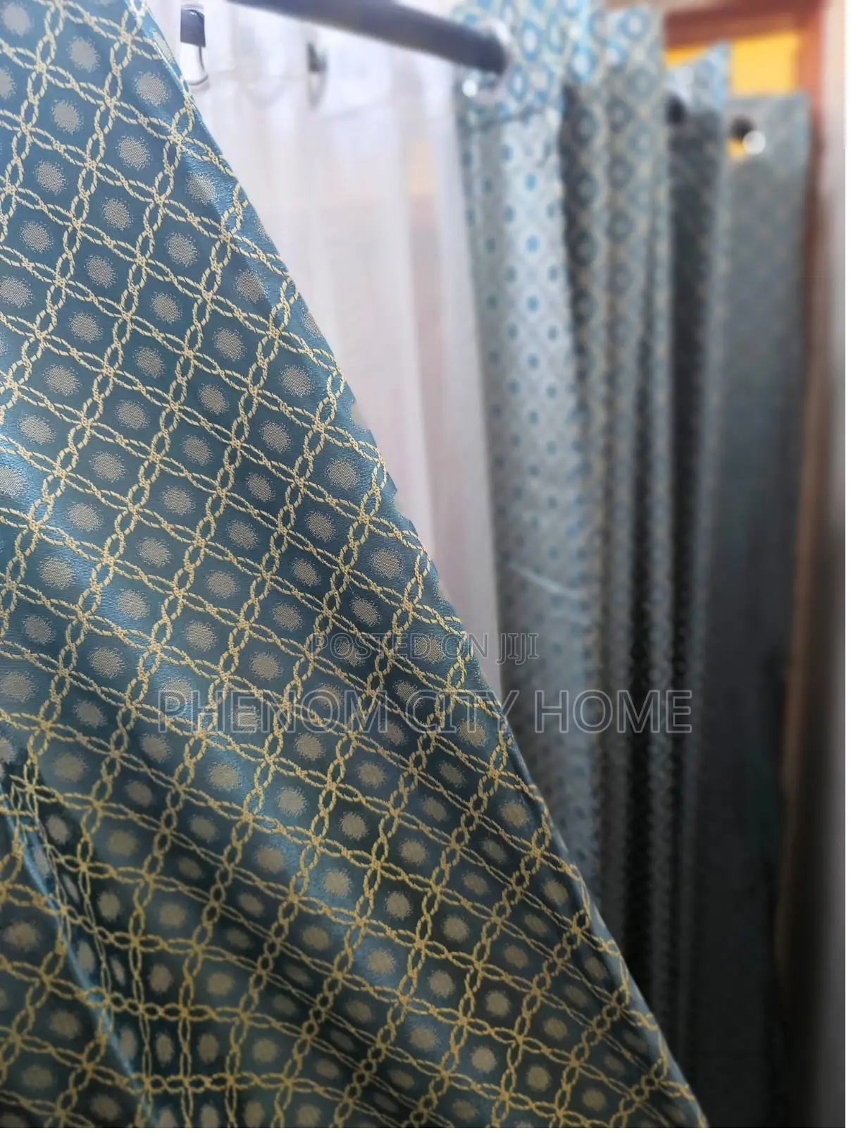 Patterned Green Curtains With Sheers