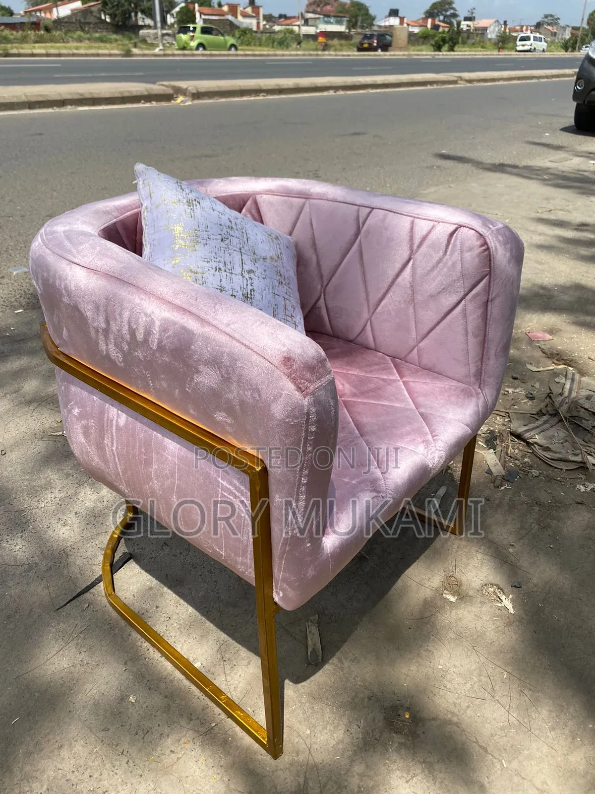 Baby Pink Puff Manicure Chair and Stool