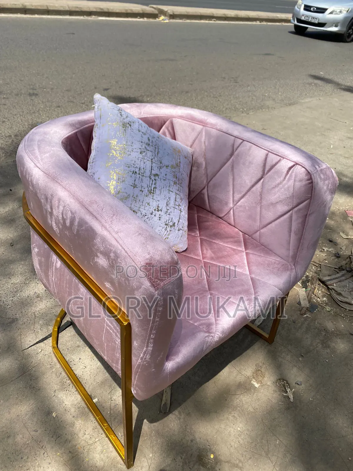 Baby Pink Puff Manicure Chair and Stool