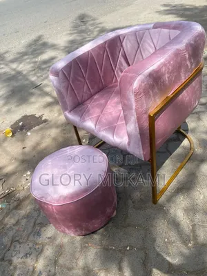 Baby Pink Puff Manicure Chair and Stool