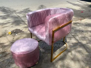 Baby Pink Puff Manicure Chair and Stool