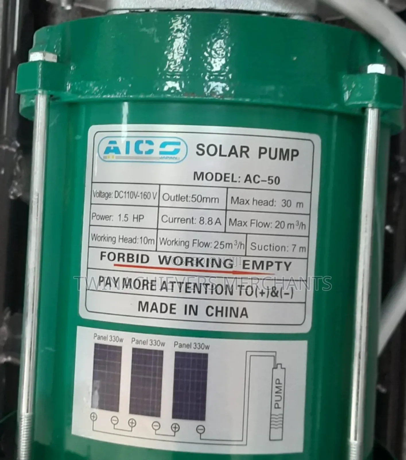 Aico Solar Water Pump 2 Inches Max Head 30 Meters 1.5HP