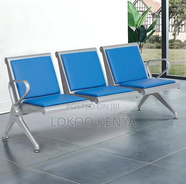 Office Chair: 3- Seater Padded Office Metallic Bench