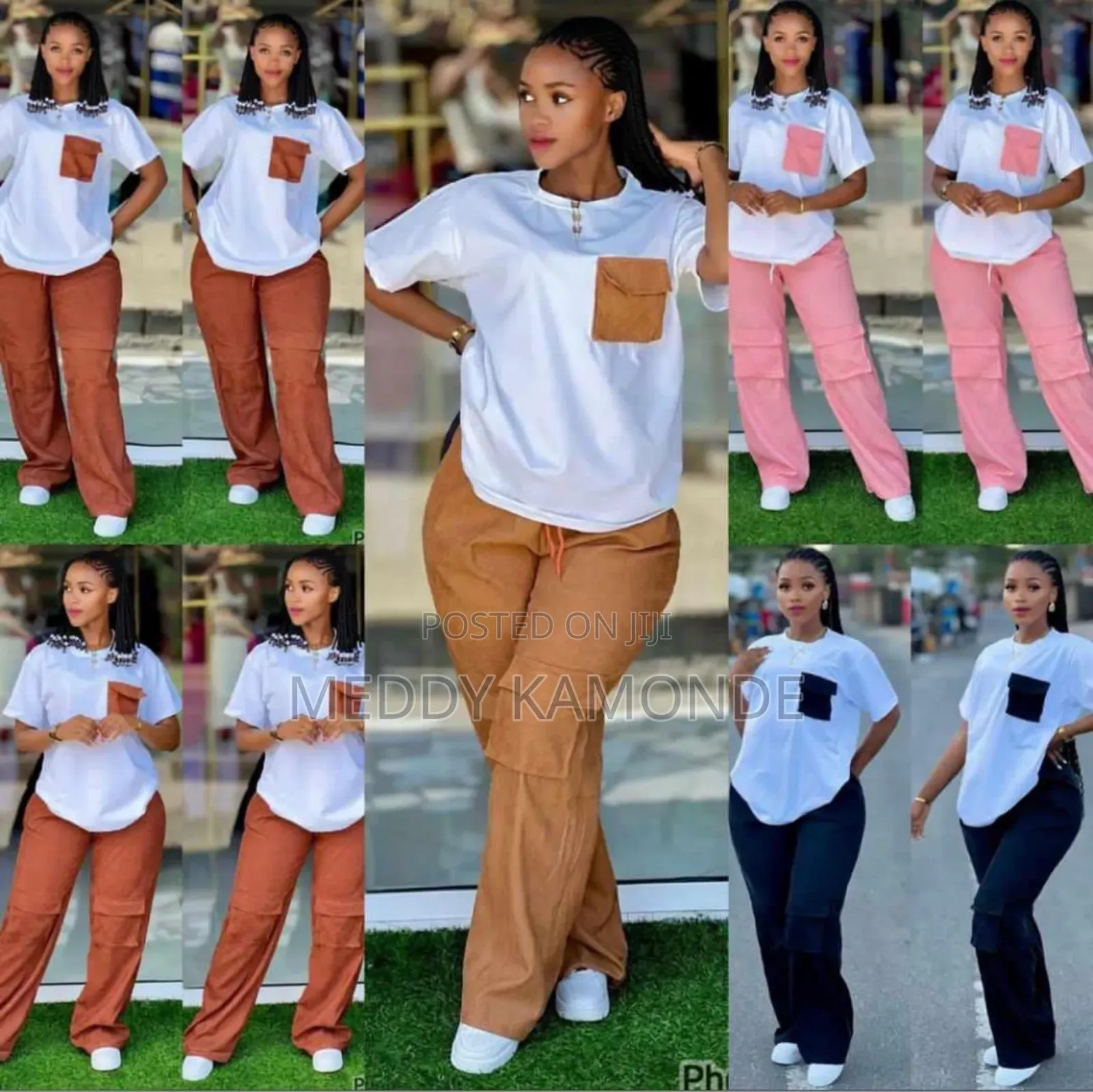 Brown Pink 2pc Trouser Set