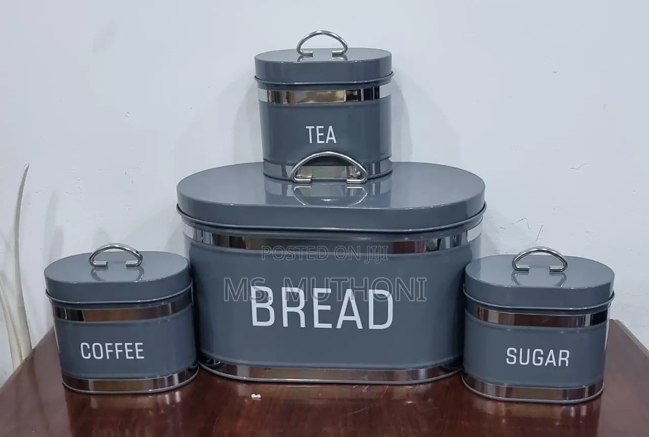 Galvanized Metallic Ribbon Bread Bin 10L With 3 Canisters