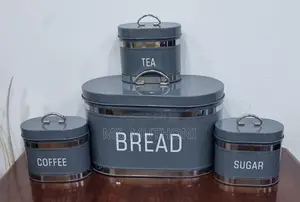 Galvanized Metallic Ribbon Bread Bin 10L With 3 Canisters