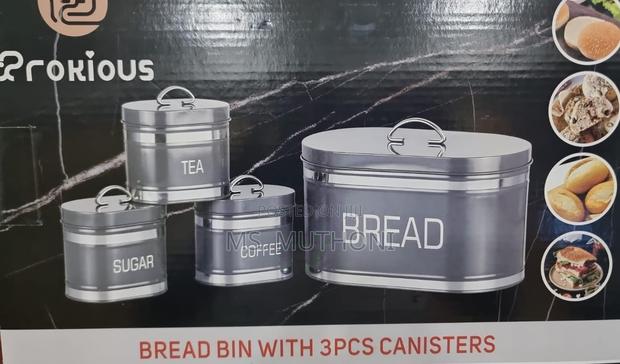 Galvanized Metallic Ribbon Bread Bin 10L With 3 Canisters - thumbnail 4