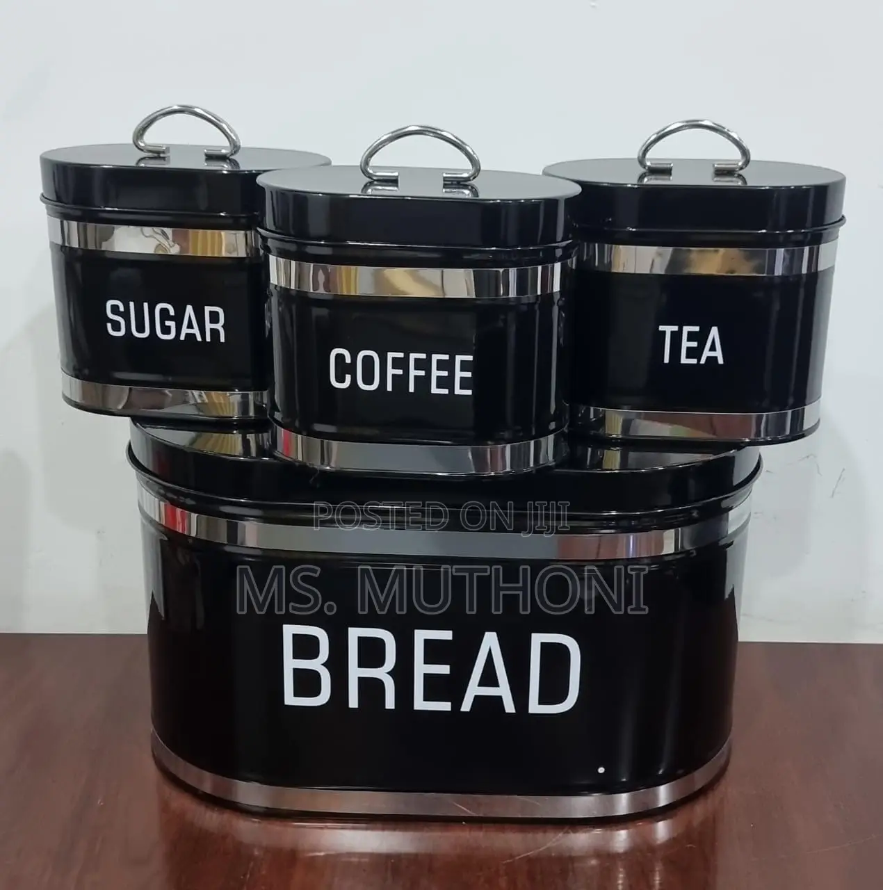 Galvanized Metallic Ribbon Bread Bin 10L With 3 Canisters