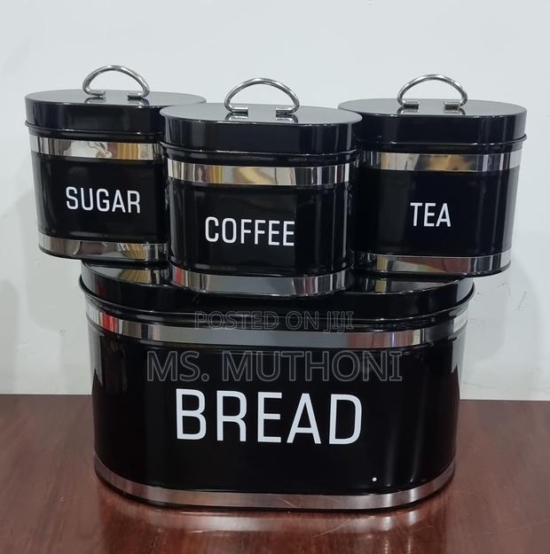 Galvanized Metallic Ribbon Bread Bin 10L With 3 Canisters - main view