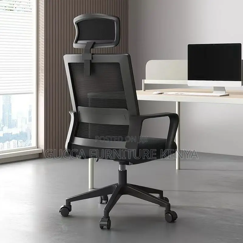Office Chairs: Contemporary Black Upholstery Headrest Chair
