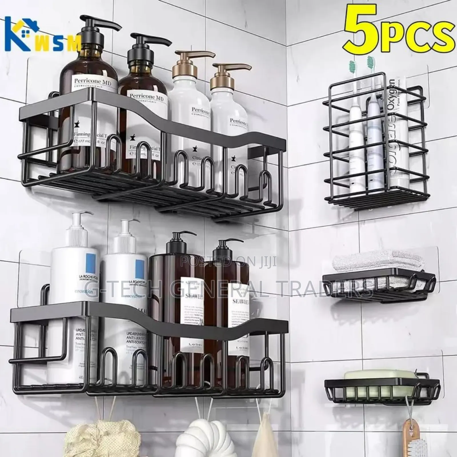 5pcs Set Shower Caddy Shelf/Bathroom Organizer