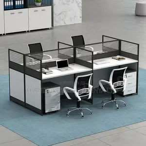 Office Workstations; 4-Way White Modular Office Workspace