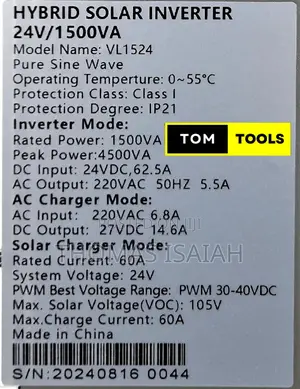 1500w 1.5kva 24v Dc - Ac 230v Pure Sine Wave Hybrid Inverter