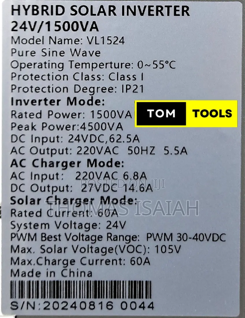 1500w 1.5kva 24v Dc - Ac 230v Pure Sine Wave Hybrid Inverter