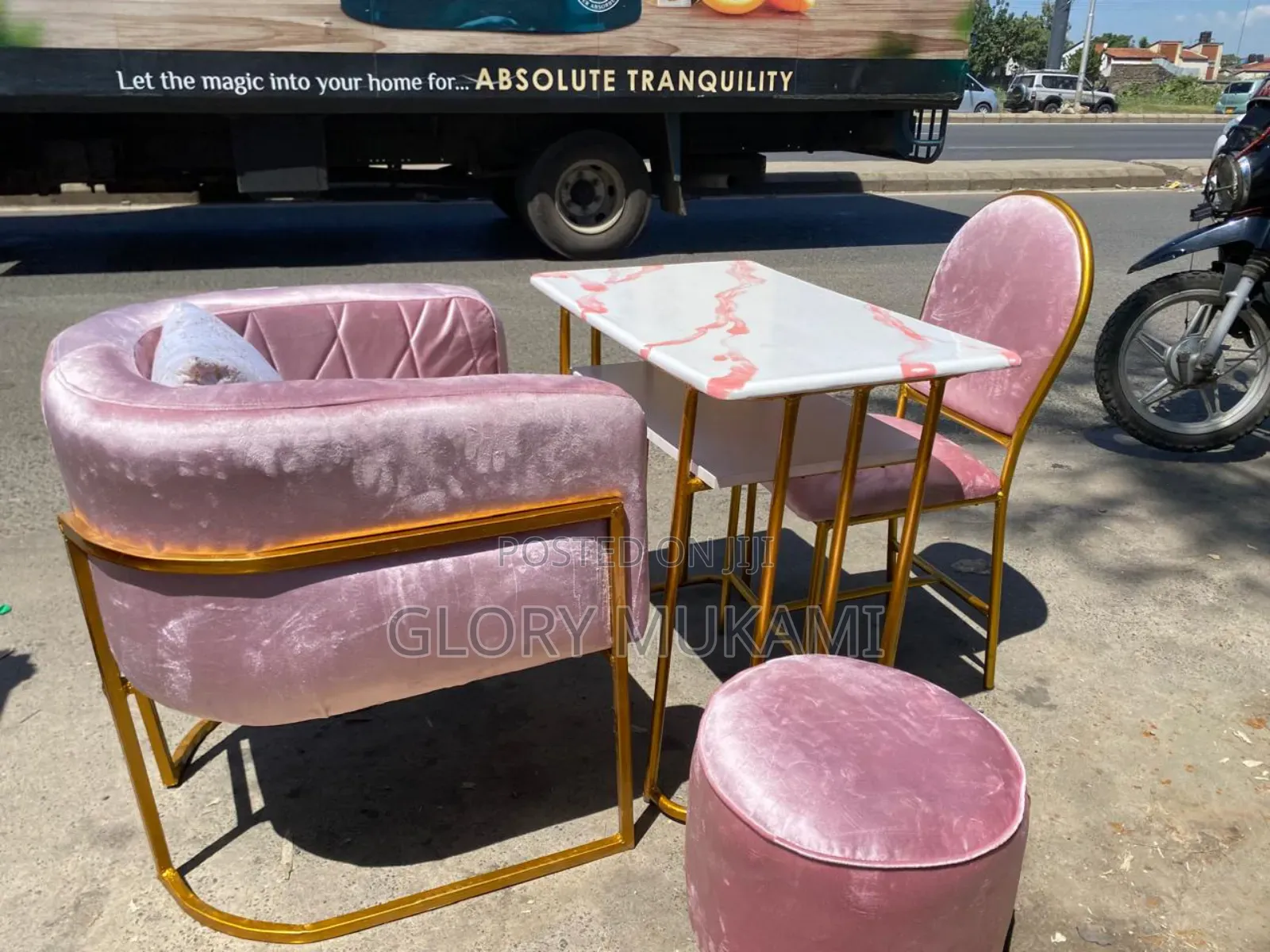 Pink Velvet Manicure Chairs and Puff Stools