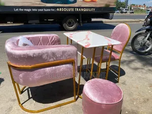 Pink Velvet Manicure Chairs and Puff Stools