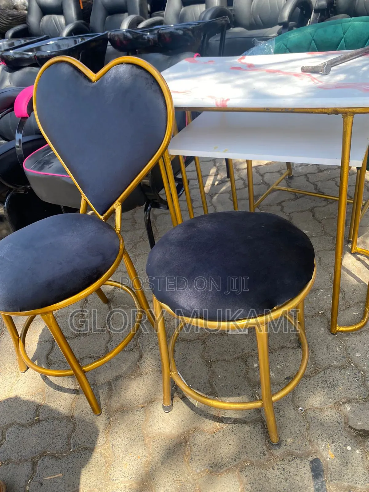 Black Velvet Puff Stool and Love Chair