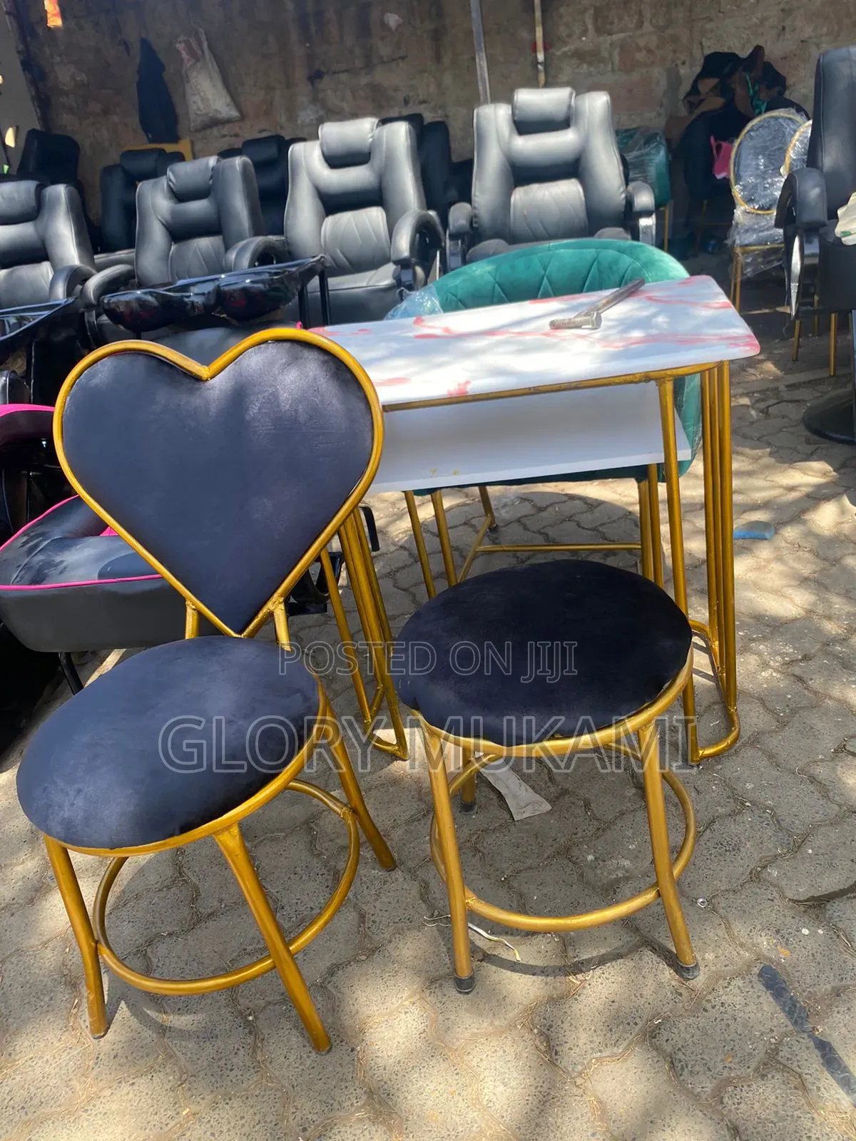Black Velvet Puff Stool and Love Chair