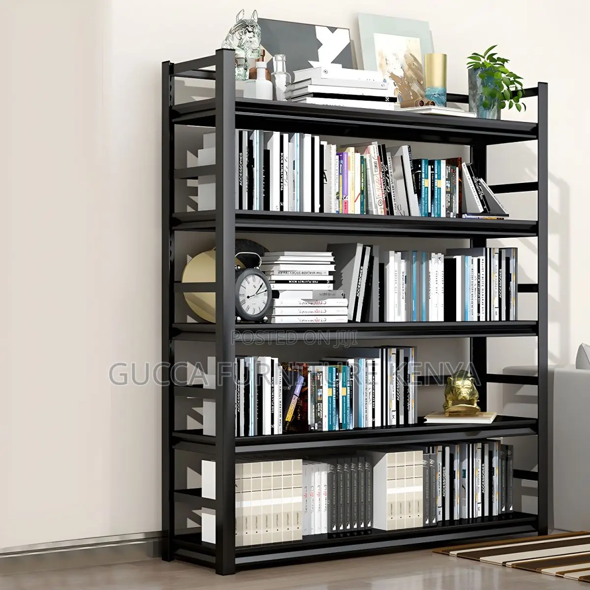 Cabinets: Metal Etagere Black Industrial Vertical Bookshelf