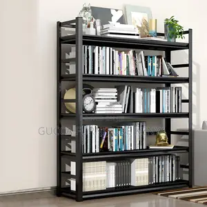 Cabinets: Metal Etagere Black Industrial Vertical Bookshelf