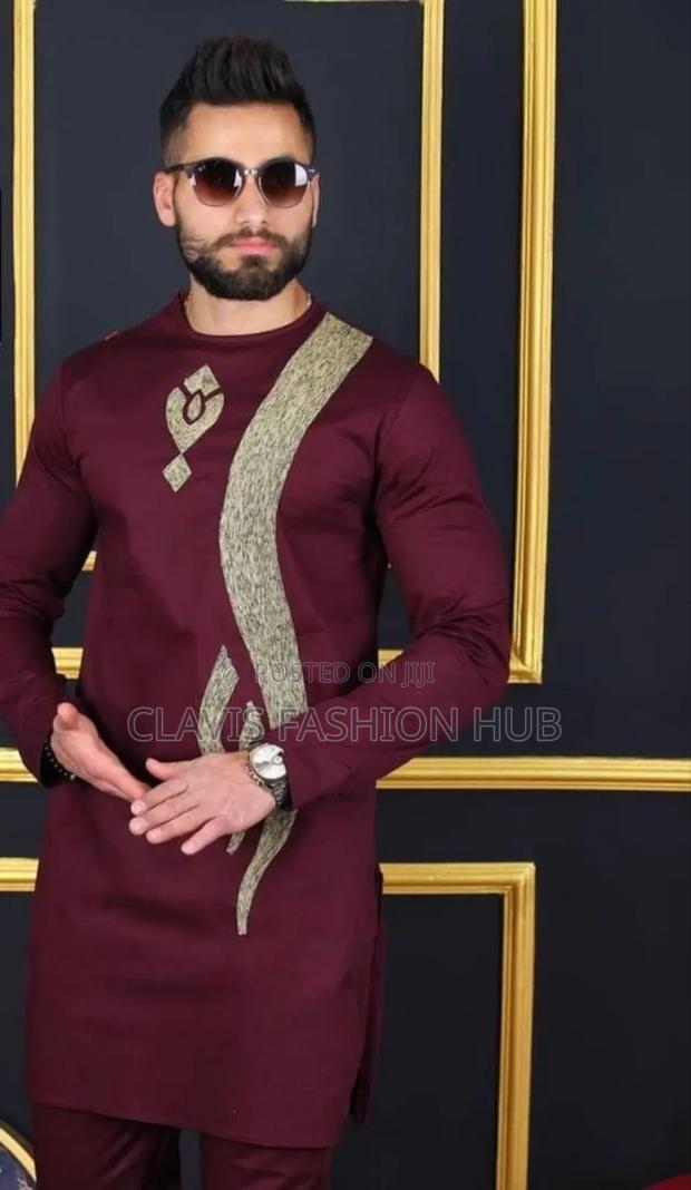 Maroon Senator Suit With Gold Embroidery - main view