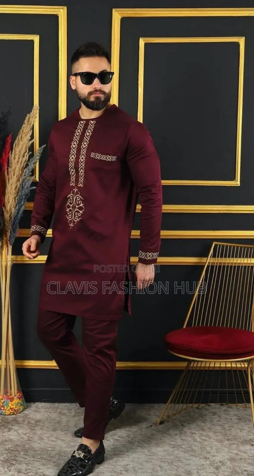 Maroon Senator Suit With Gold Embroidery