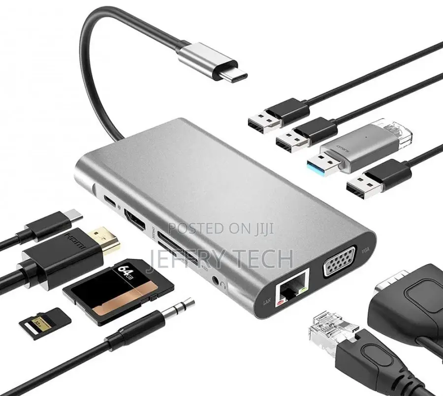 11-in-1 USB-C Hub With (4x USB, HDMI, VGA Ethernet
