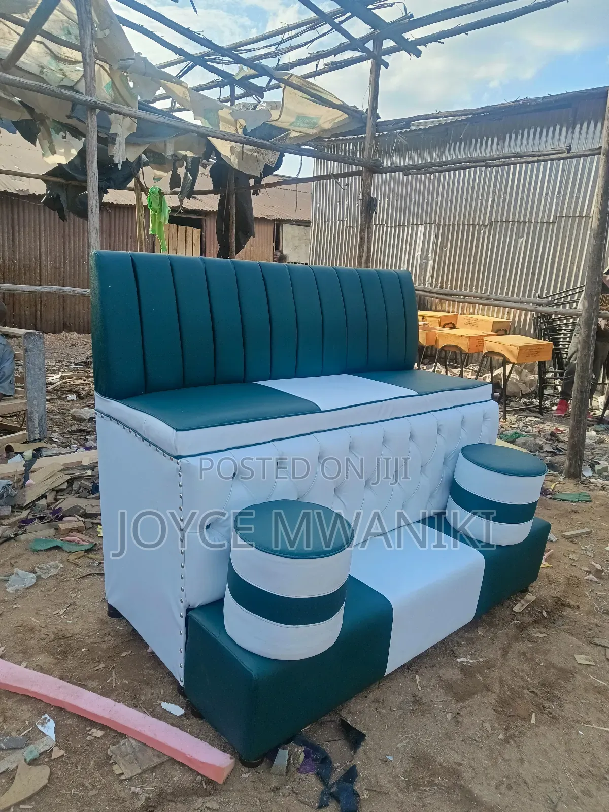 3 Seater Pedicure Seat, Jungle Green and White, New Design 