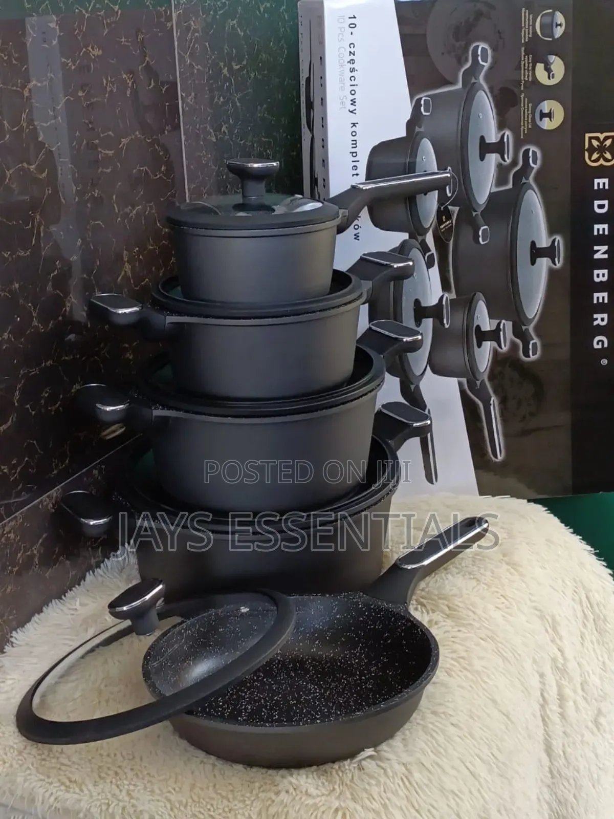 10pc Black Edenberg Nonstick Cooking Pot Set