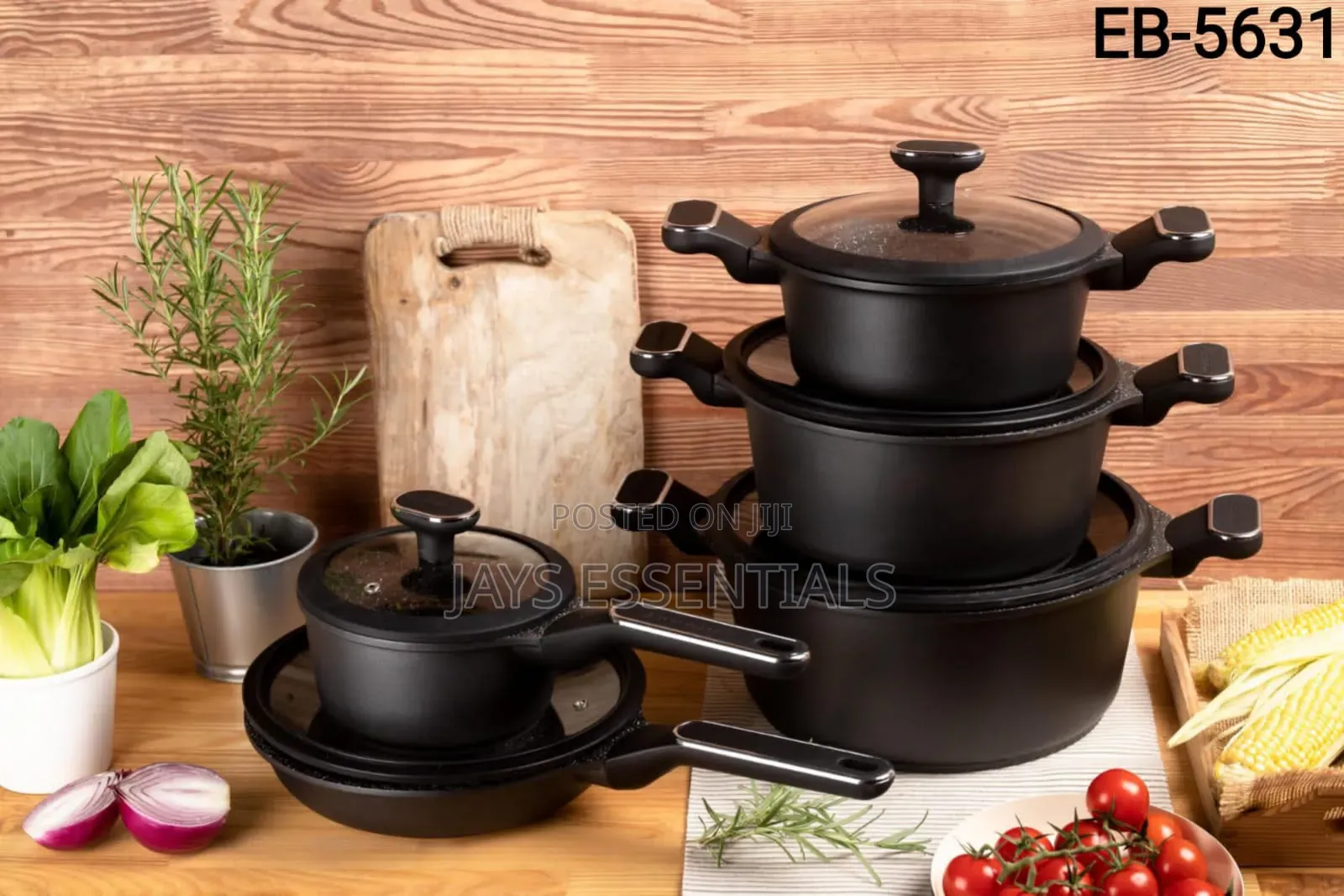 10pc Black Edenberg Nonstick Cooking Pot Set