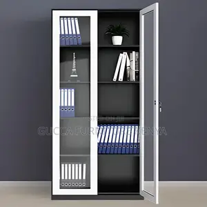 Cabinets: Glass Front Steel Home Office Modern Cabinet