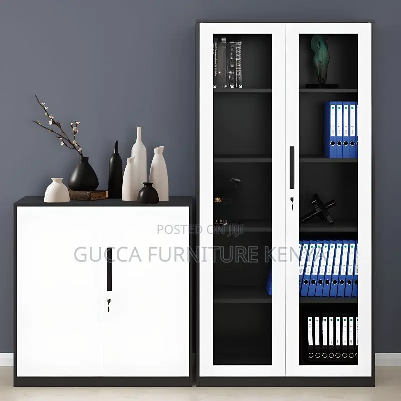 Cabinets: Glass Front Steel Home Office Modern Cabinet