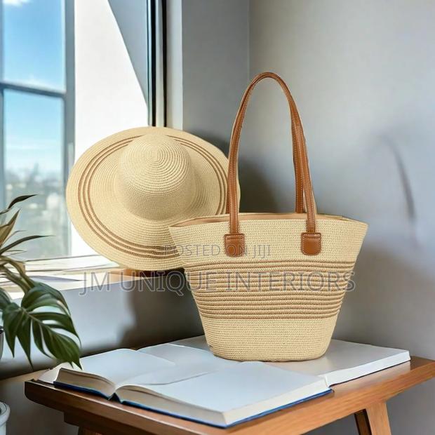 Summer Straw Woven Beach Bag and Hat - main view