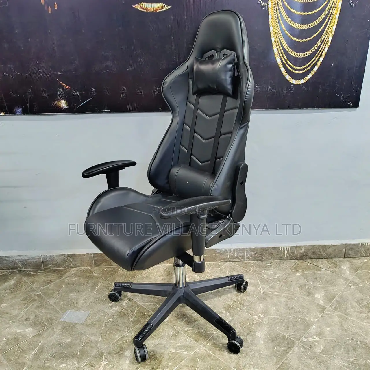 Office Chairs; Executive Leather Gaming Chair in Black