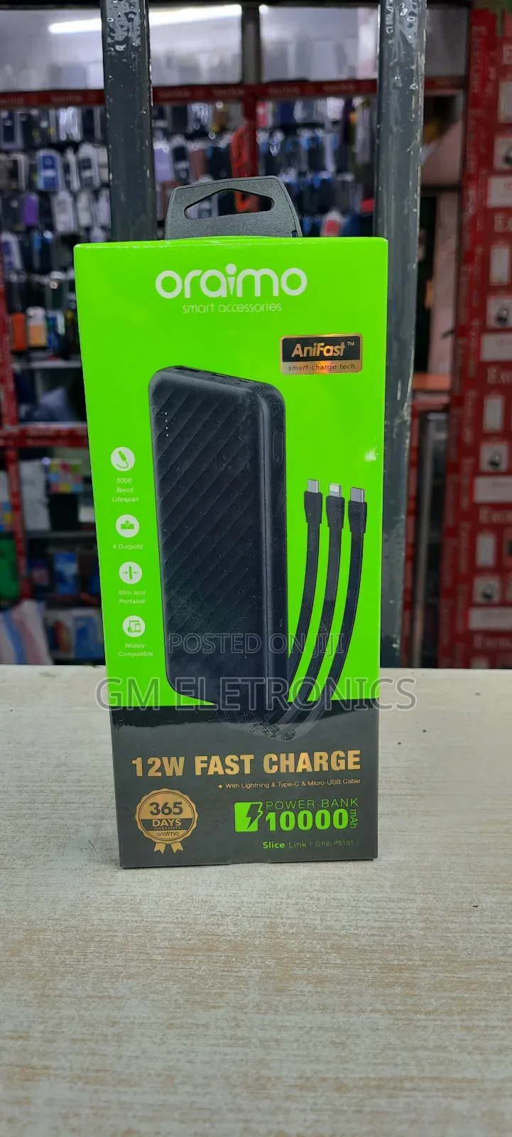 Oraimo Slice Link 10000mah 12W Power Bank-Slim and Portable.